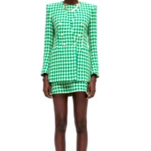 GREEN ZARA BLAZER WITH TEXTURE